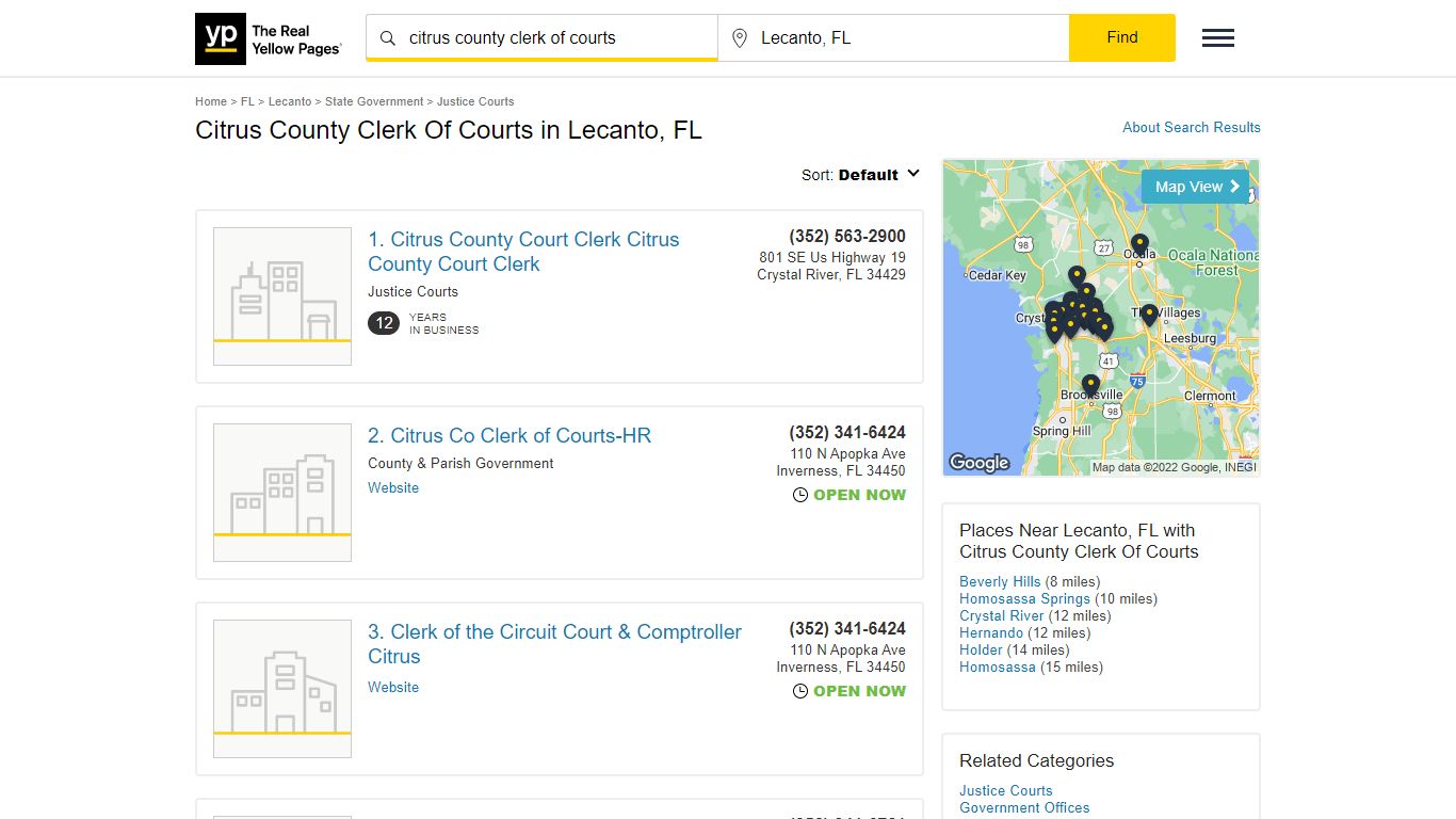 Citrus County Clerk Of Courts in Lecanto, FL - yellowpages.com